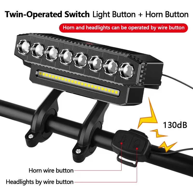 5/8 LED Bicycle Front Light USB Rechargeable 130Db Cycling Bike Horn Easy to Install 6 Modes Bicycle Bell Light
