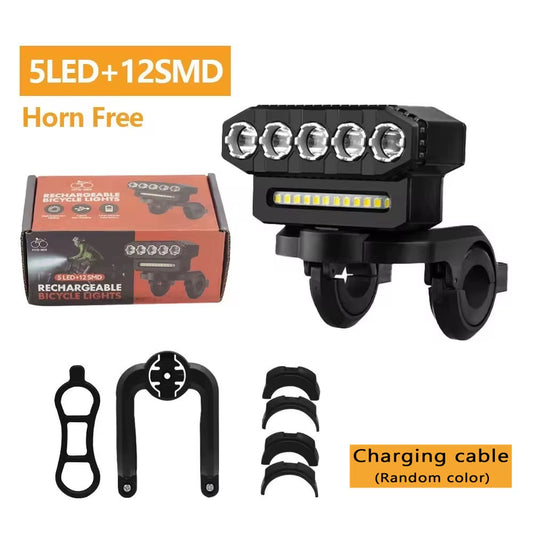 5/8 LED Bicycle Front Light USB Rechargeable 130Db Cycling Bike Horn Easy to Install 6 Modes Bicycle Bell Light