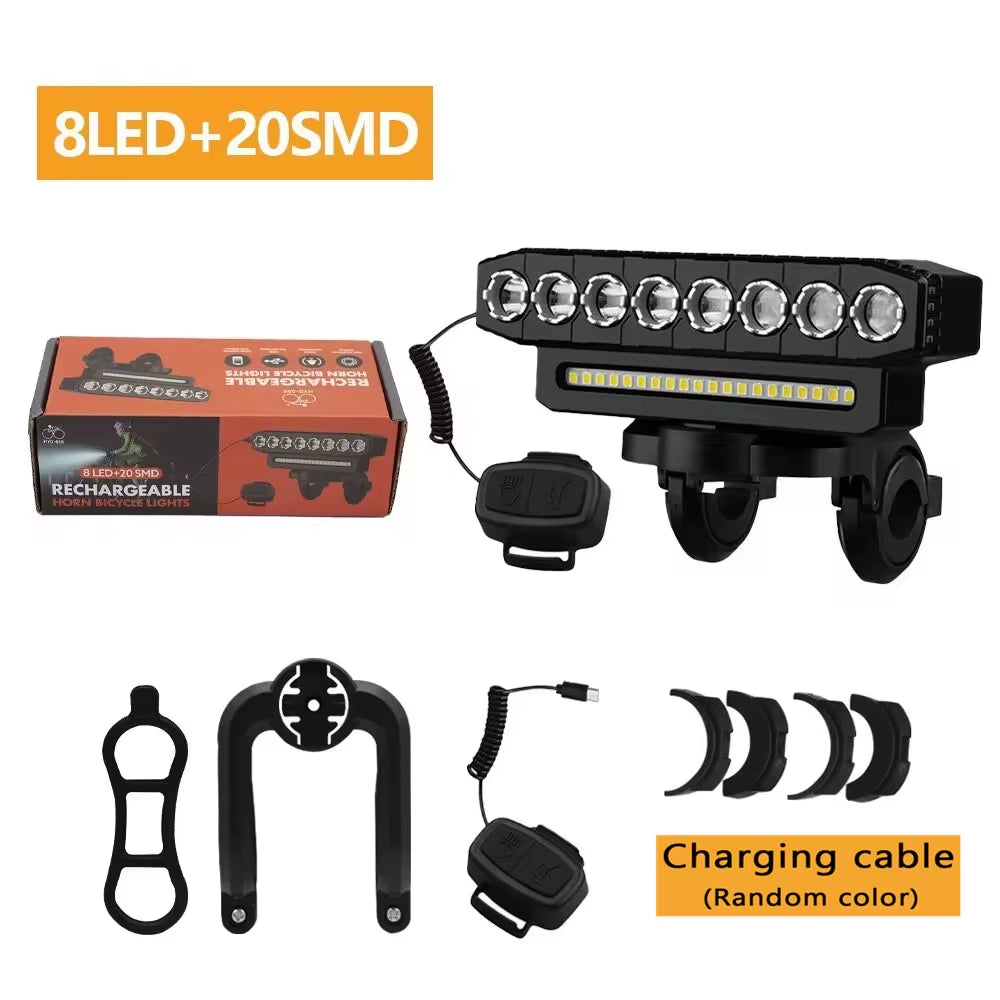 5/8 LED Bicycle Front Light USB Rechargeable 130Db Cycling Bike Horn Easy to Install 6 Modes Bicycle Bell Light